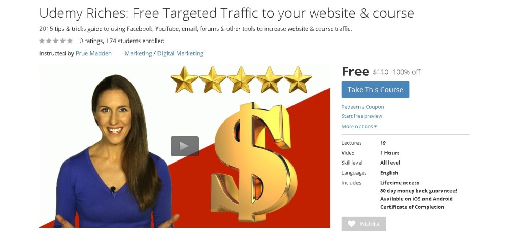 Free Udemy Course on Udemy Riches Free Targeted Traffic to your website & course