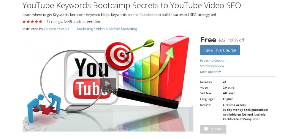 Free Udemy Course on  YouTube Keywords Bootcamp Secrets to YouTube Video SEO