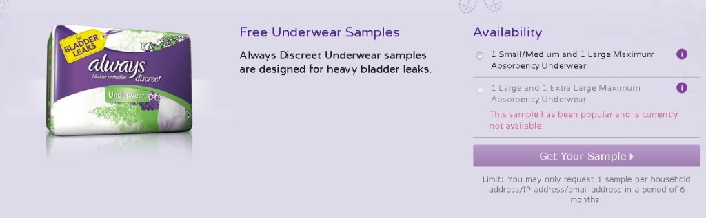 Free Underwear Samples at Always USA