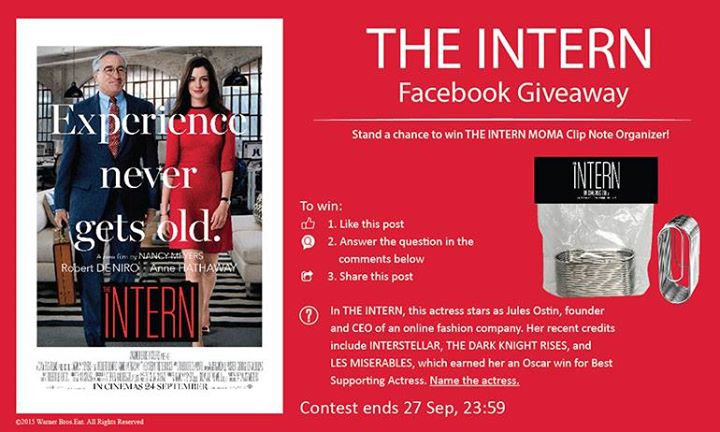 Stand a chance to win THE INTERN MOMA Clip Note Organiser at Filmgarde Cineplex Singapore