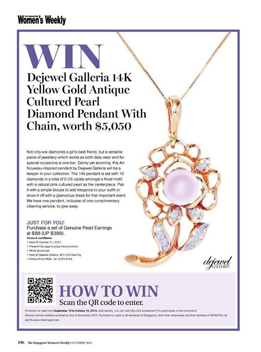 WIN Art Nouveau Cultured Pearl Diamond Pendent at Dejewel Galleria Fine Jeweler Singapore
