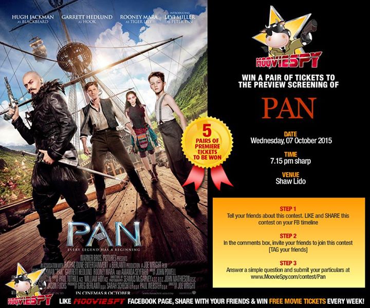 Win a pair of tickets to the preview screening of PAN at MoovieSpy Singapore