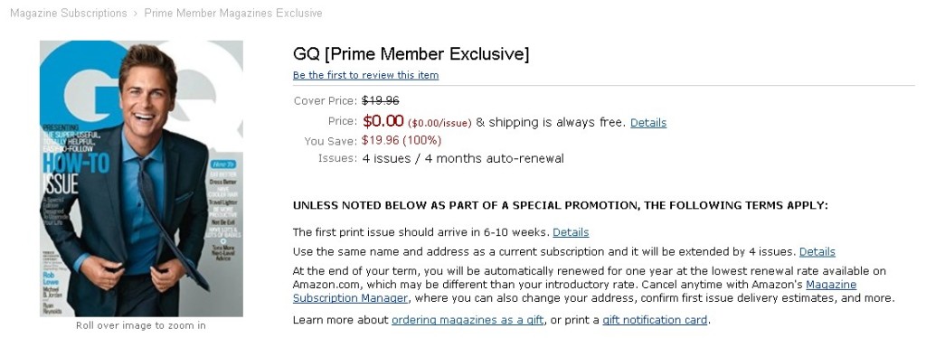 FREE GQ [Prime Member Exclusive] at Amazon