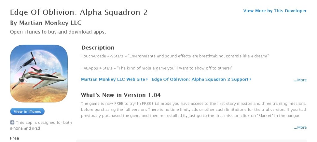 FREE Game at iTunes- Edge Of Oblivion Alpha Squadron 2
