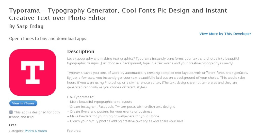 FREE Photo & Video at iTunes Typorama