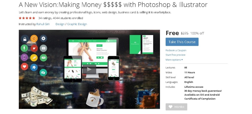 FREE Udemy Course Online on A New VisionMaking Money $$$$$ with Photoshop & Illustrator