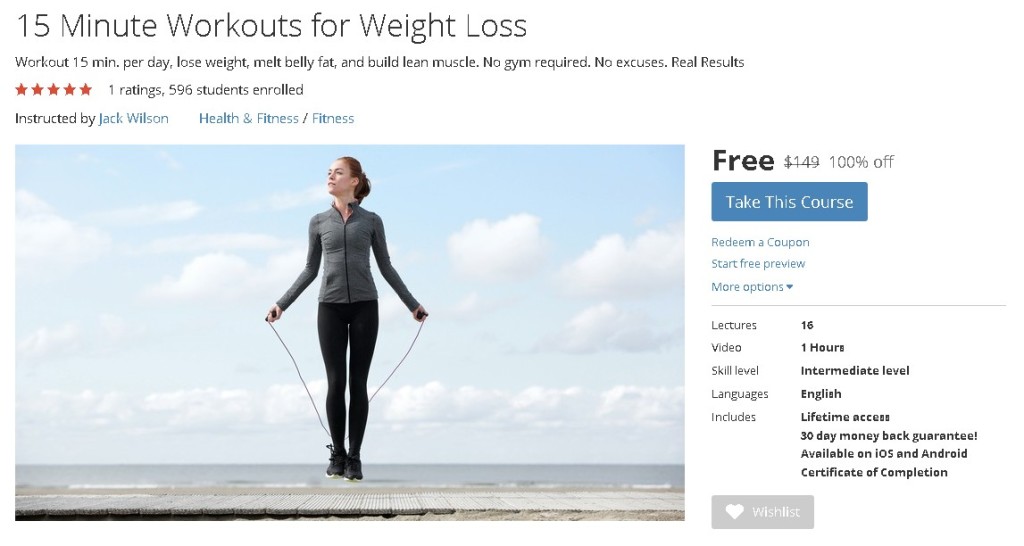 FREE Udemy Course on 15 Minute Workouts for Weight Loss