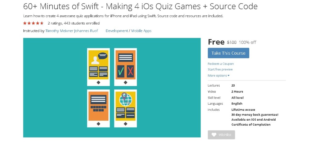 FREE Udemy Course on 60+ Minutes of Swift - Making 4 iOs Quiz Games + Source Code