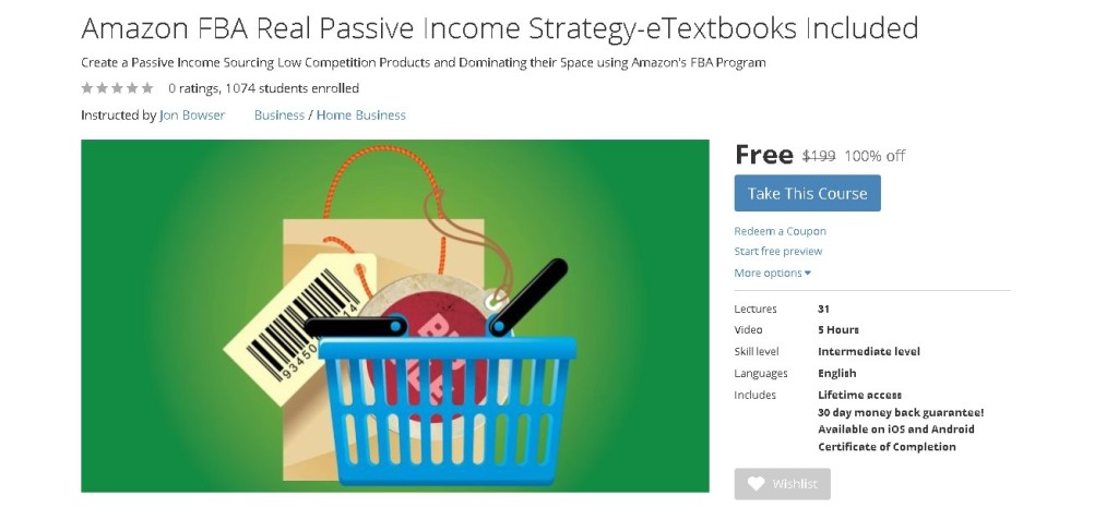 FREE Udemy Course on Amazon FBA Real Passive Income Strategy-eTextbooks Include