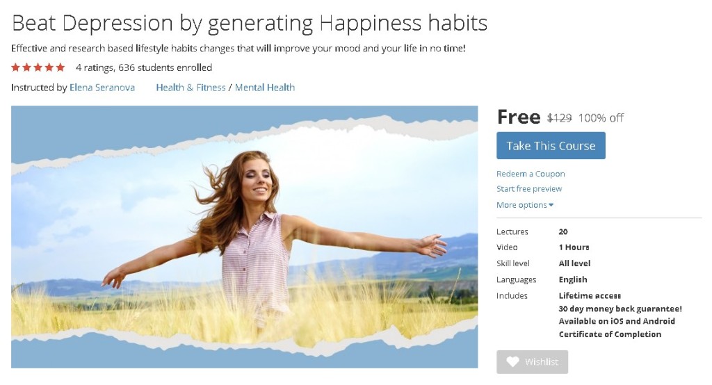 FREE Udemy Course on Beat Depression by generating Happiness habits