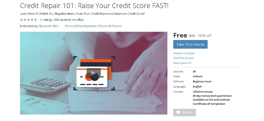 FREE Udemy Course on Credit Repair 101 Raise Your Credit Score FAST!