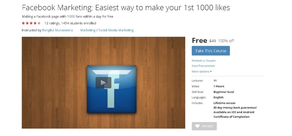 FREE Udemy Course on Facebook Marketing Easiest way to make your 1st 1000 likes