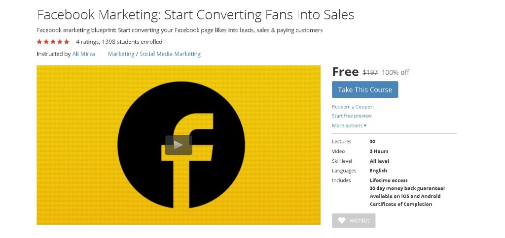 FREE Udemy Course on Facebook Marketing Start Converting Fans Into Sales