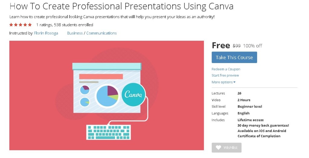 FREE Udemy Course on How To Create Professional Presentations Using Canva