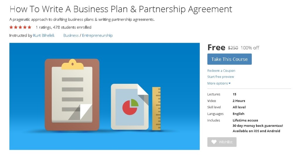 FREE Udemy Course on How To Write A Business Plan & Partnership Agreement