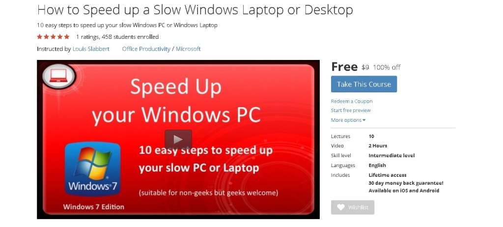 FREE Udemy Course on How to Speed up a Slow Windows Laptop or Desktop