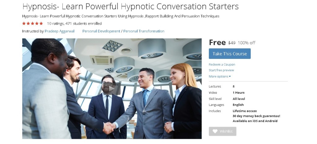 FREE Udemy Course on Hypnosis- Learn Powerful Hypnotic Conversation Starters