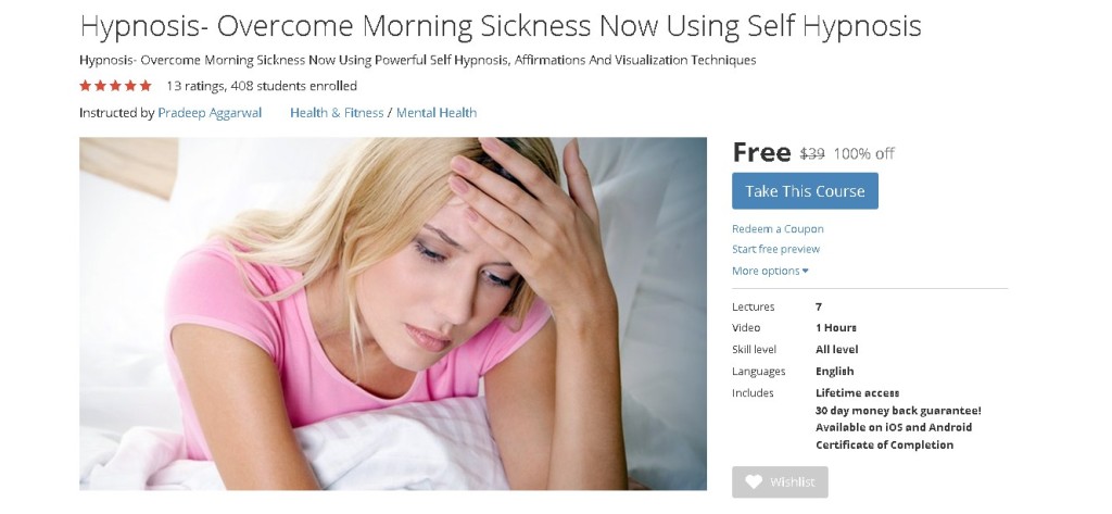 FREE Udemy Course on Hypnosis- Overcome Morning Sickness Now Using Self Hypnosis