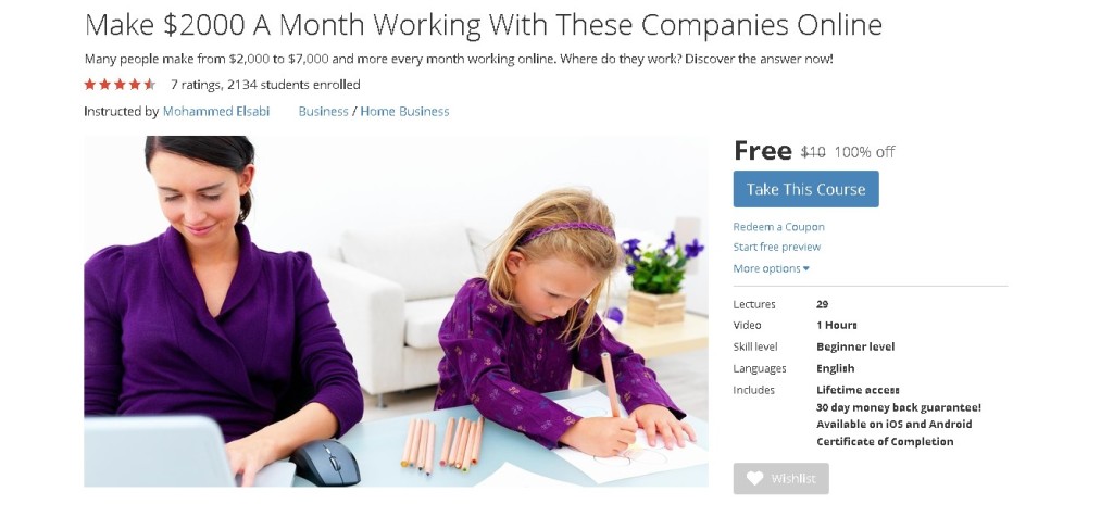 FREE Udemy Course on Make $2000 A Month Working With These Companies Online