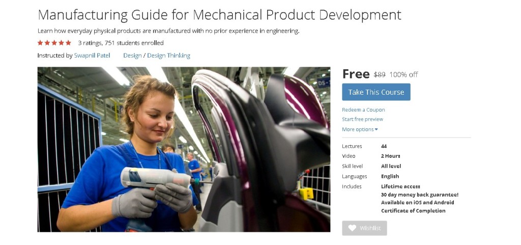 FREE Udemy Course on Manufacturing Guide for Mechanical Product Development