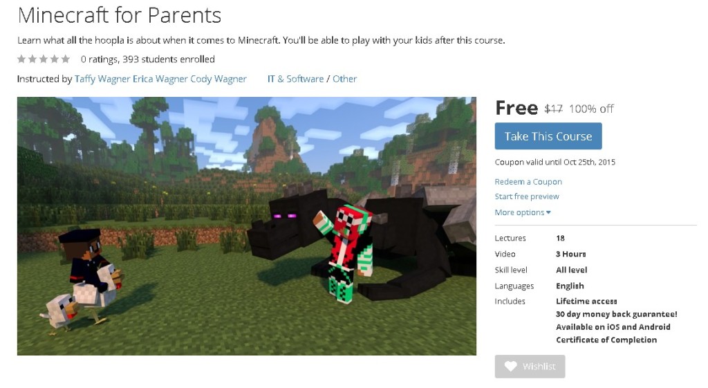 FREE Udemy Course on Minecraft for Parents