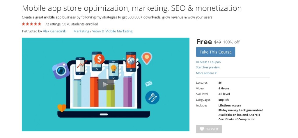 FREE Udemy Course on Mobile app store optimization, marketing, SEO & monetization