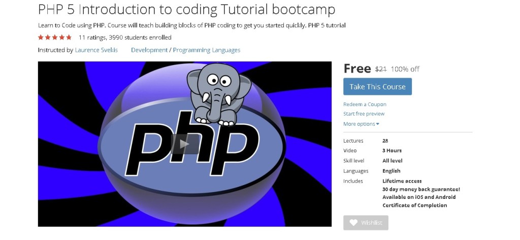 FREE Udemy Course on PHP 5 Introduction to coding Tutorial bootcamp