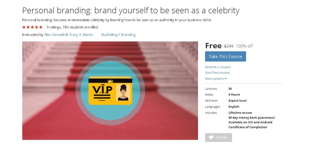 FREE Udemy Course on Personal branding brand yourself to be seen as a celebrity