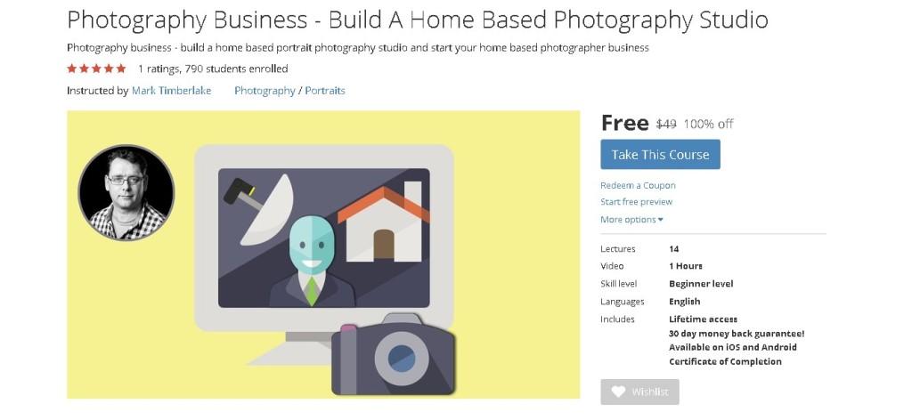 FREE Udemy Course on Photography Business - Build A Home Based Photography Studio