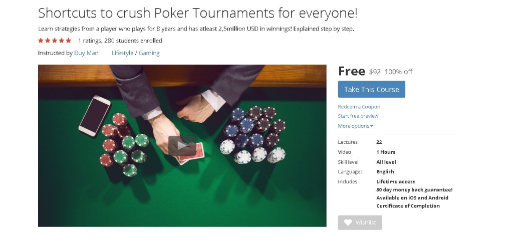 FREE Udemy Course on Shortcuts to crush Poker Tournaments for everyone!