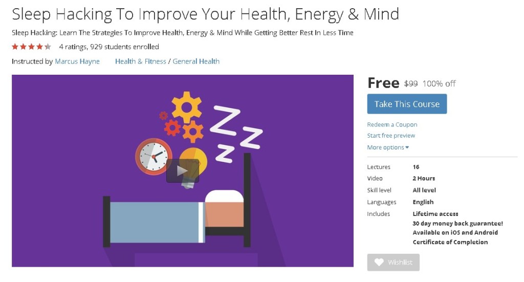 FREE Udemy Course on Sleep Hacking To Improve Your Health, Energy & Mind