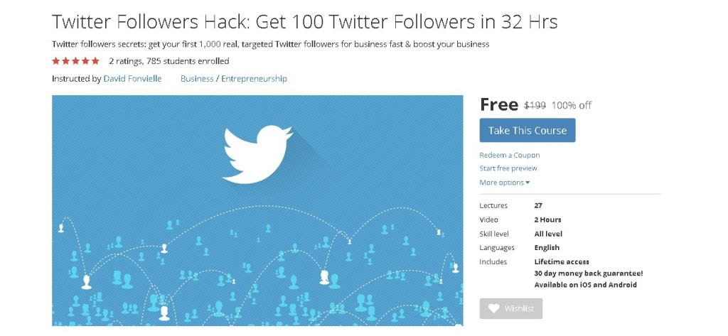 FREE Udemy Course on Twitter Followers Hack Get 100 Twitter Followers in 32 Hrs