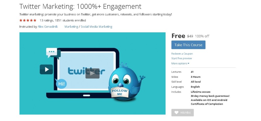 FREE Udemy Course on Twitter Marketing 1000%+ Engagement