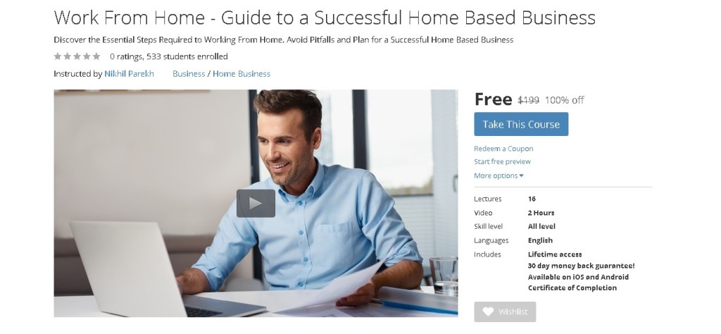 FREE Udemy Course on Work From Home - Guide to a Successful Home Based Business