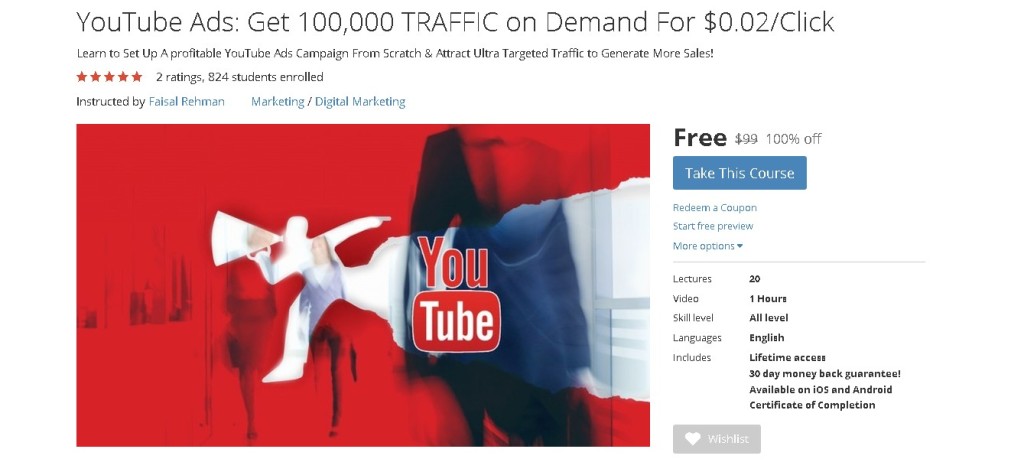 FREE Udemy Course on YouTube Ads Get 100,000 TRAFFIC on Demand For $0.02Click