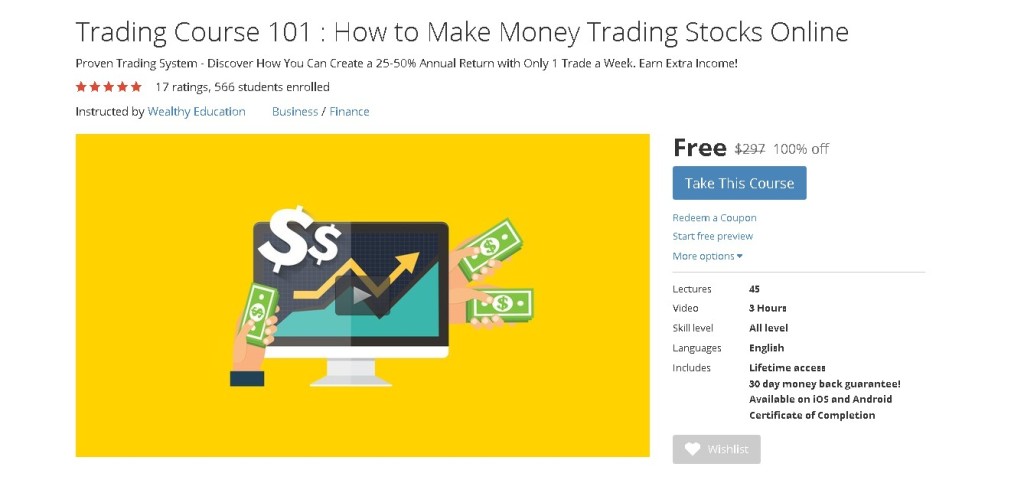 FREE Udemy Online Course on Trading Course 101  How to Make Money Trading Stocks Online