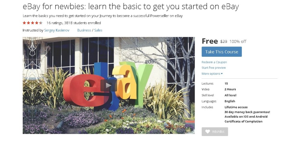 FREE Udemy Online Course on eBay for newbies learn the basic to get you started on eBay