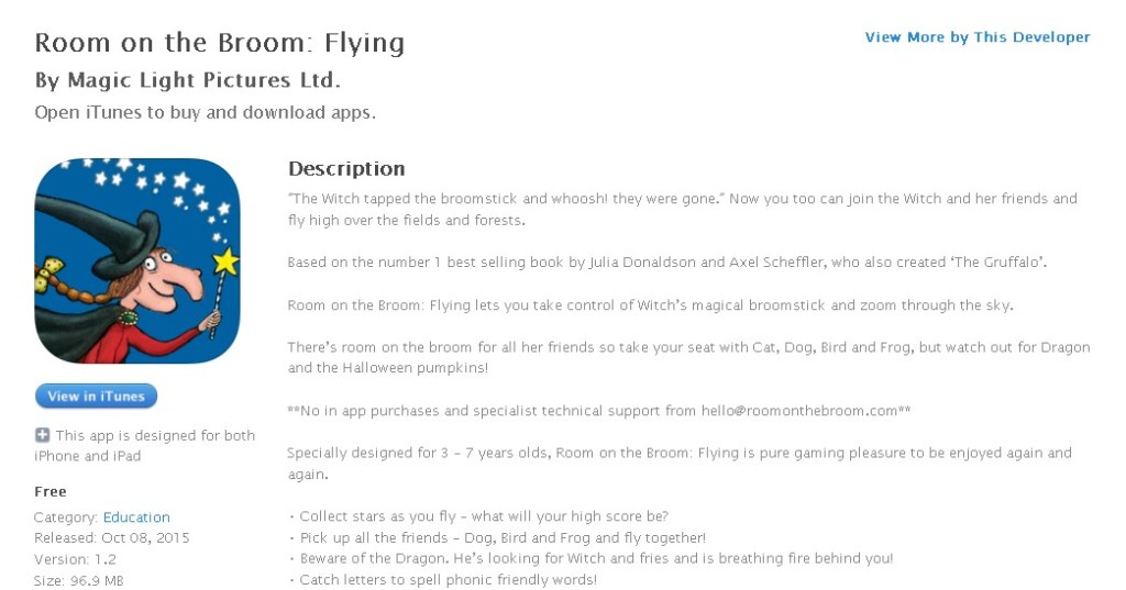 FREE iOS App Room on the Broom Flying By Magic Light Pictures Ltd.