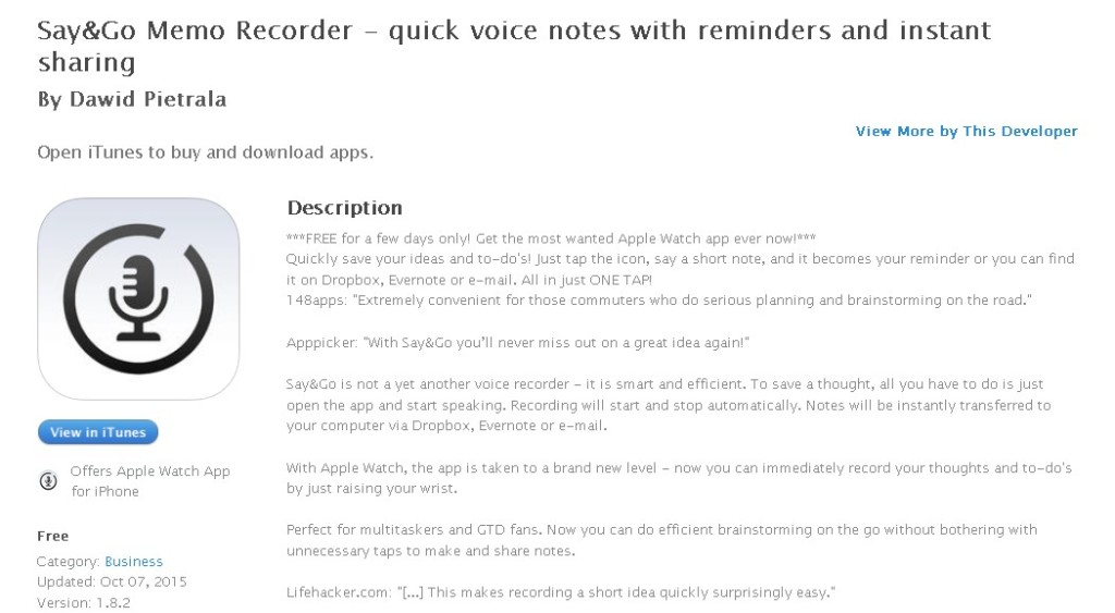 FREE iOS App Say&Go Memo Recorder - quick voice notes with reminders and instant sharing