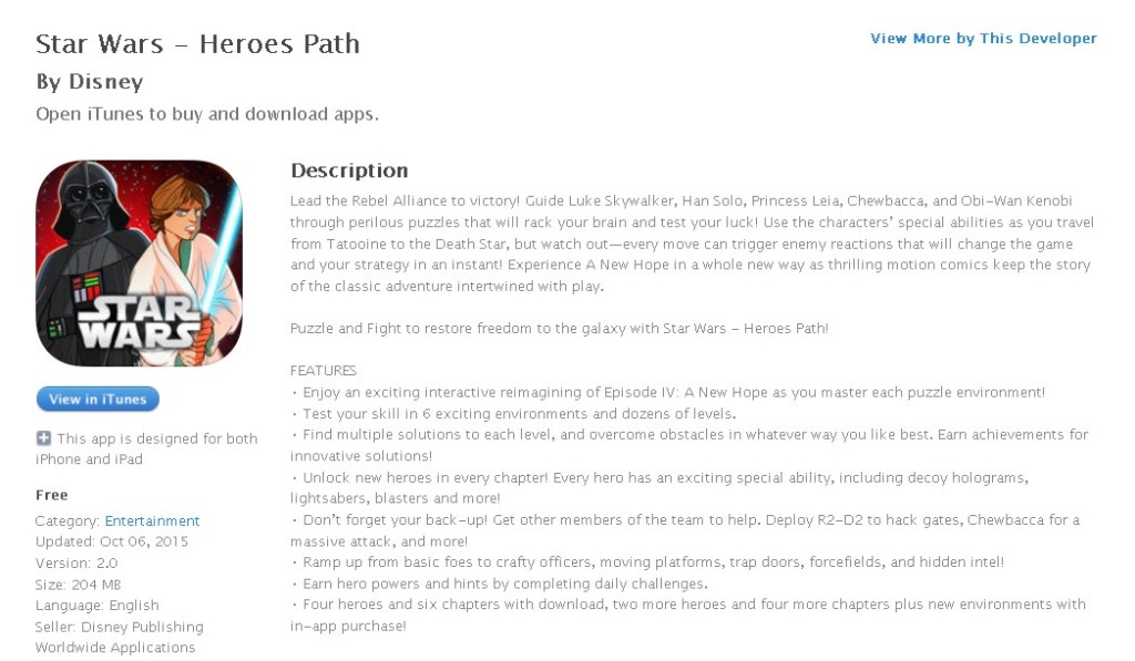 FREE iOS App Star Wars - Heroes Path By Disney