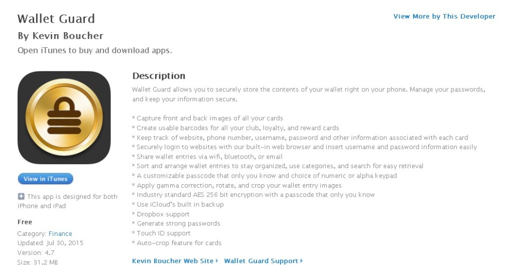 FREE iOS App Wallet Guard By Kevin Boucher