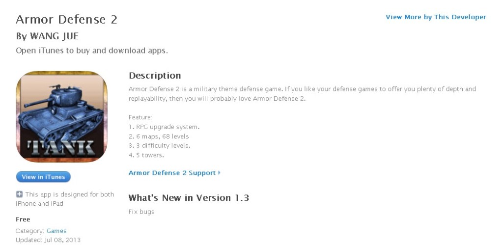 FREE iOS Game Armor Defense 2 By WANG JUE