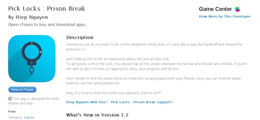 FREE iOS Game  Pick Locks  Prison Break By Hiep Nguyen