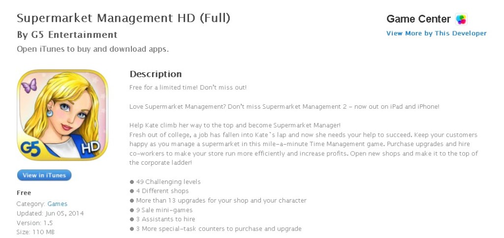 FREE iOS Game Supermarket Management HD (Full) By G5 Entertainment