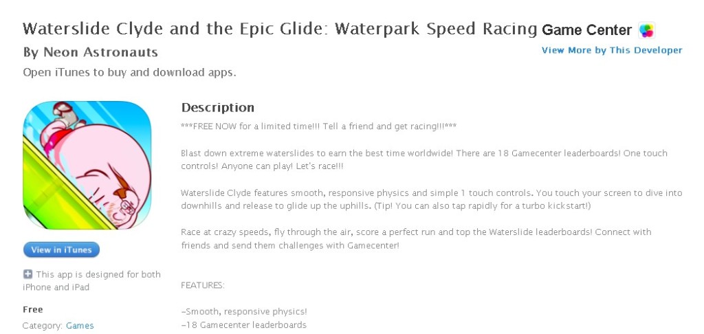 FREE iOS Game  Waterslide Clyde and the Epic Glide Waterpark Speed Racing By Neon Astronauts