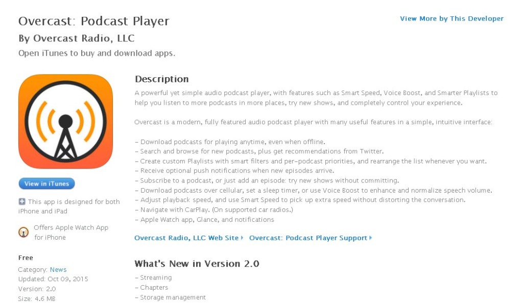 FREE iOS News App- Overcast Podcast Player