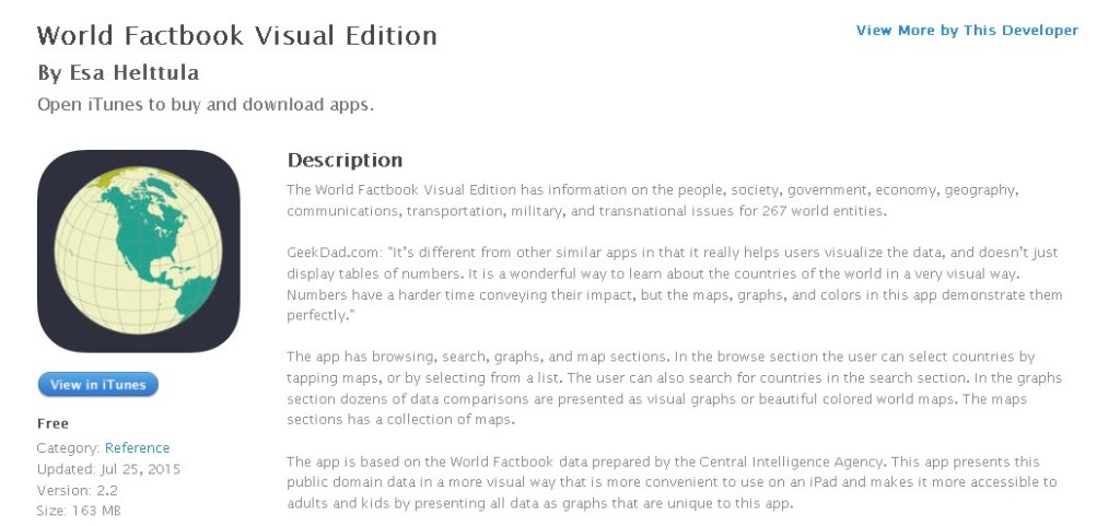 FREE iOS Reference App World Factbook Visual Edition By Esa Helttula