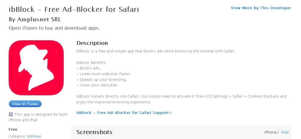 FREE iOS Utilities ibBlock - Free Ad-Blocker for Safari By Amplusnet SRL