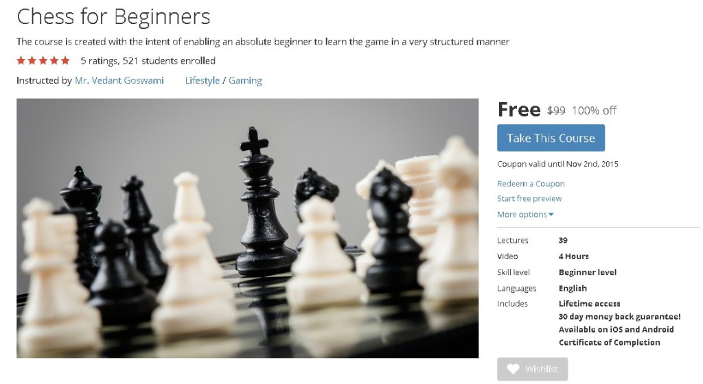 Free Udemy Course on Chess for Beginners