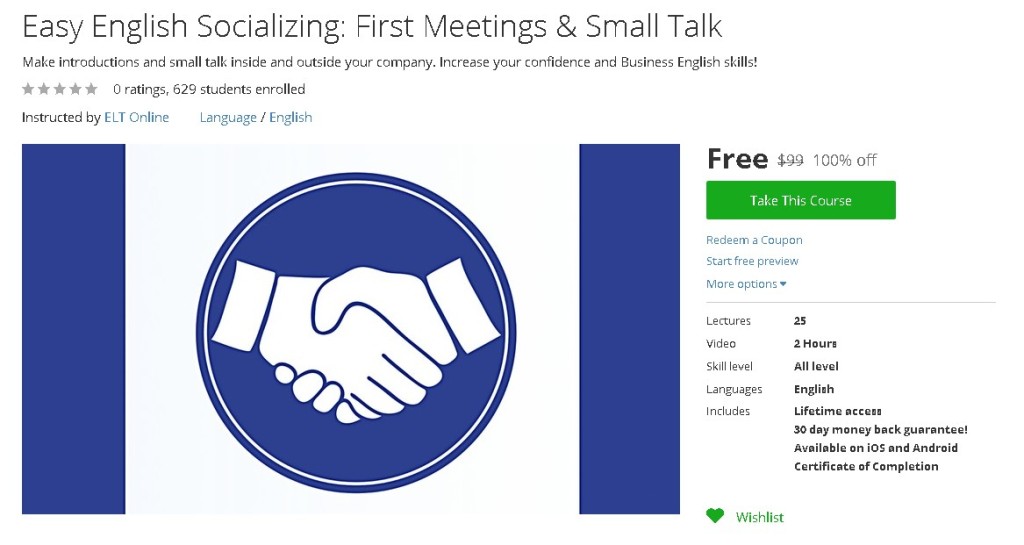 Free Udemy Course on Easy English Socializing First Meetings & Small Talk